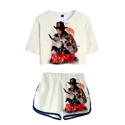 RED DEAD REDEMPTION 2 Для женщин летние комплекты из двух предметов модные 3D с принтом короткий рукав топы + шорты 2018 повседневная одежда