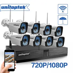 Unitoptek 4CH 8CH Беспроводная NVR домашняя система безопасности 720P 1080P HD CCTV видео видеонаблюдения NVR комплект 2.0MP Wifi камеры для наружных помещений