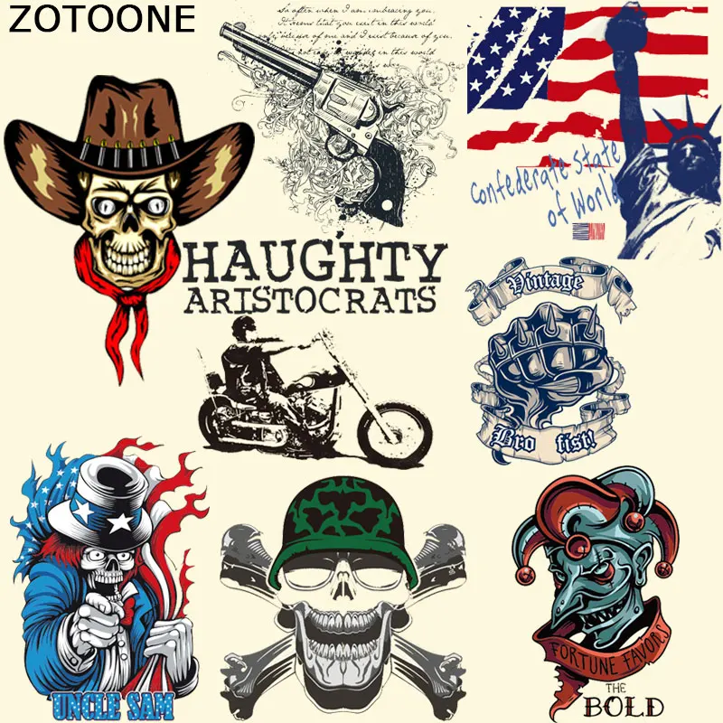 

ZOTOONE Skull Motorcycle Applique New Design Diy Accessory Badges Washable Clothing Deco Heat Transfer Patches For Clothes E