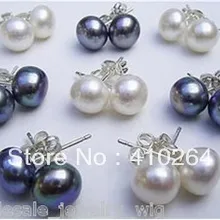 Wholesale_jewelry_wig$ Женщина 8 Пара Черный Белый 8 мм Жемчужной Сережкой ААА