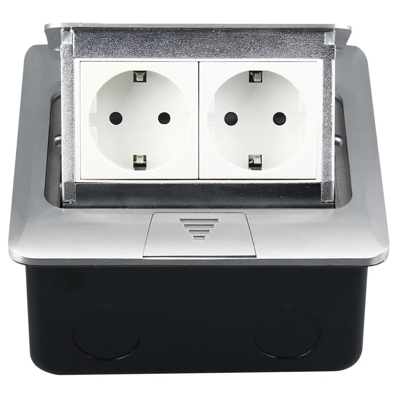 2position socket Европейский Стандарт Германия алюминиевый двойной контактный скрытые заземленные розетки с напольный компьютер розетка алюминиевая панель с монтажной коробкой - Тип: 2position socket