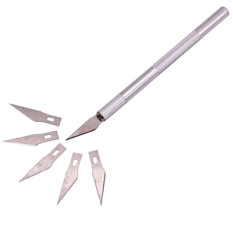 Non-Slip Metal Scalpel Knife Tools Kit + 5pcs Blades