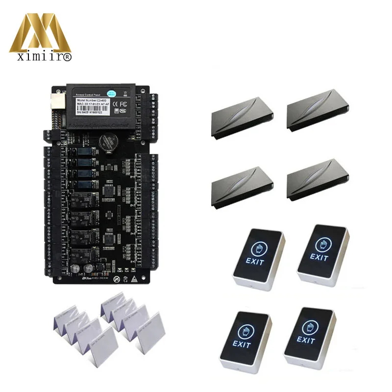 

4 doors controller C3-400 access control board with free software+4pcs kr100 card reader +4pcs infrared switch+20pcs id card