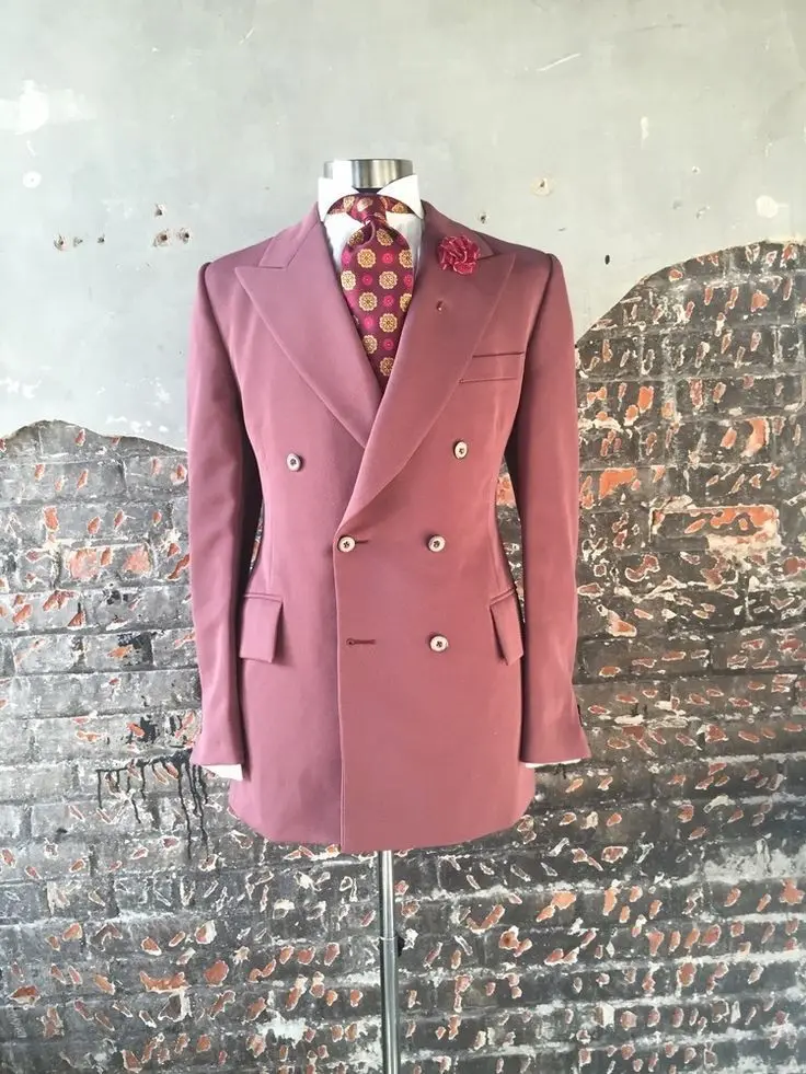 

Pink Men Suits Double Breasted Suits Coat Peaked Lapel Custome Homme Fashion Tuxedos High Quality Terno Slim Fit Men Jacket+Pant