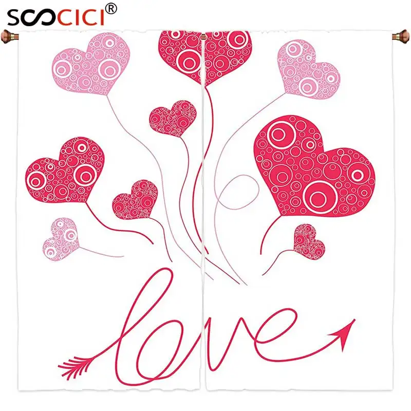 

Window Curtains Treatments 2 Panels,Love Decor Love Heart Shaped Balloons Party Entertainment Happiness Glossy Retro