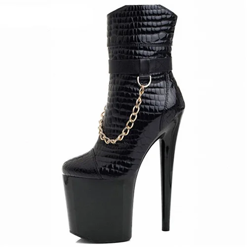 LAIJIANJINXIA/Новая женская пикантная весенняя обувь черного цвета для танцев на шесте обувь для танцев в ночном клубе ботильоны на платформе на очень высоком каблуке 20 см - Цвет: Черный