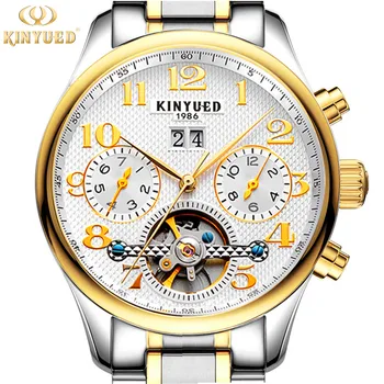 

KINYUED Men Business Tourbillon Calendar Mechanical Automatic Watch Self widing Auto Date Stainless Steel Wrist Watches Clock