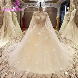 Новое поступление 2017 года Элегантный Vestido De Novia VItage Высокая шея Кот бальное платье свадебное платье цветочный принт де Mariage свадебные платья