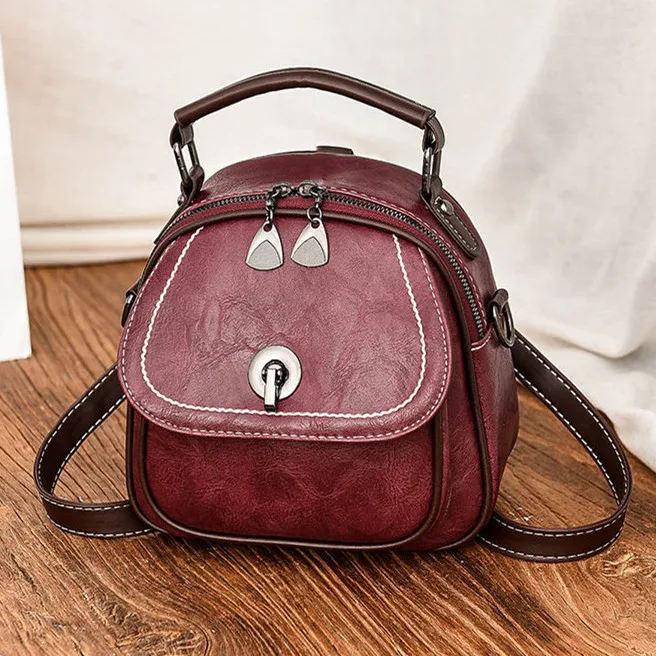 

Youbroer Leather Texture Small Backpack Versatile Hand Bill of Lading Shoulder Slung Three Functional Women's Bags