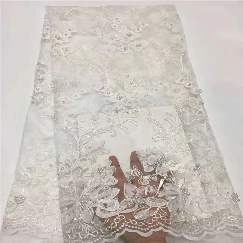 

2018 Latest Nigerian Laces Fabrics High Quality African Laces Fabric For Wedding Dress French Tulle Lace With Beads HJ1272-1