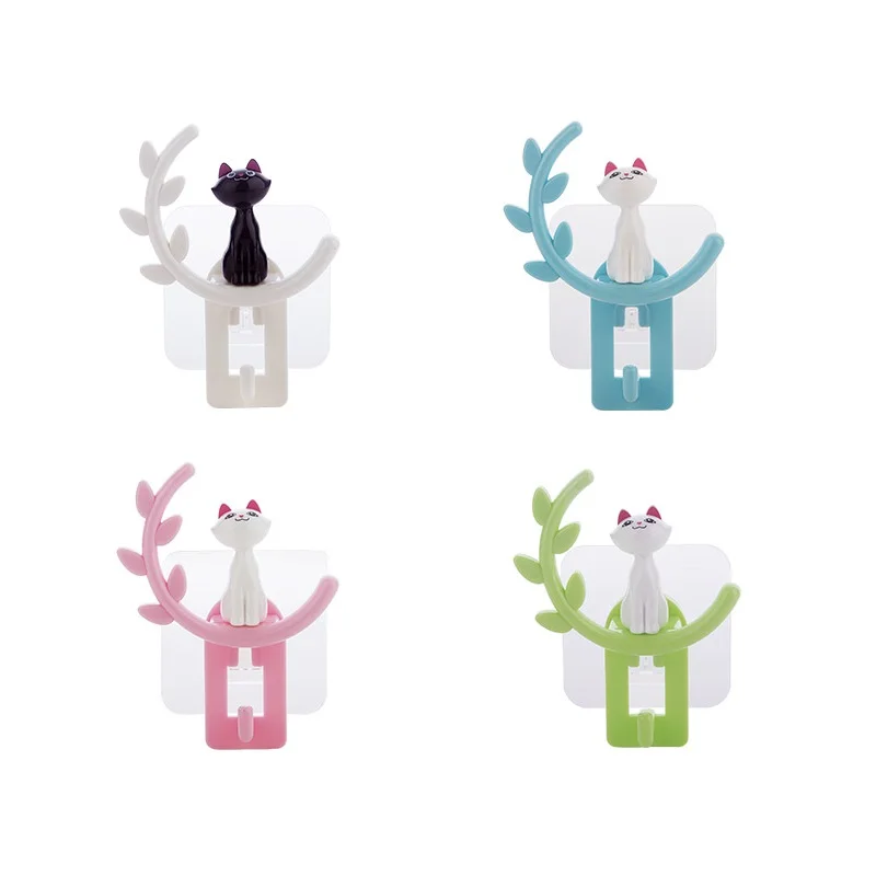 4pcs Cartoon Cat Wall Hook Practical Multipurpose Door Hook Key Hanger Creativity Kitchen Hooks Bathroom Hooks Coat Hanger