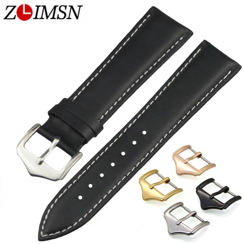 ZLIMSN Smooth Genuine Leather Men Watch Bands Replacement Black Brown
