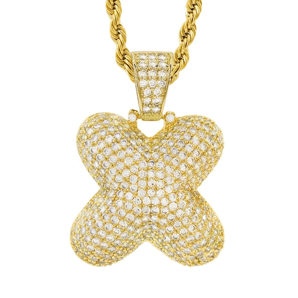 Custom Bubble Letter X Initial Pendant Necklace with gold plated rope