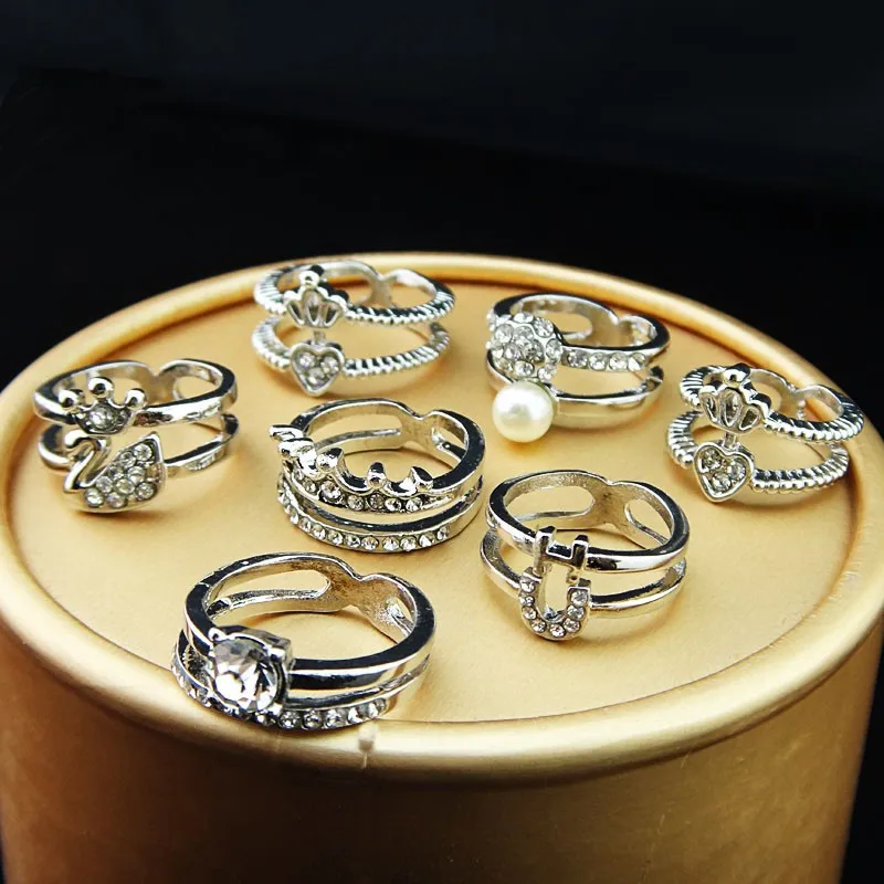 10pcs Silver P Little Finger Rings Small Rings Joint ring Austria Crystal Rhinestones Engagement