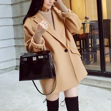 Новинка, высокое качество, двустороннее шерстяное пальто, модная женская верхняя одежда с отворотом, верблюжья куртка, Повседневная Осенняя зимняя Элегантная куртка