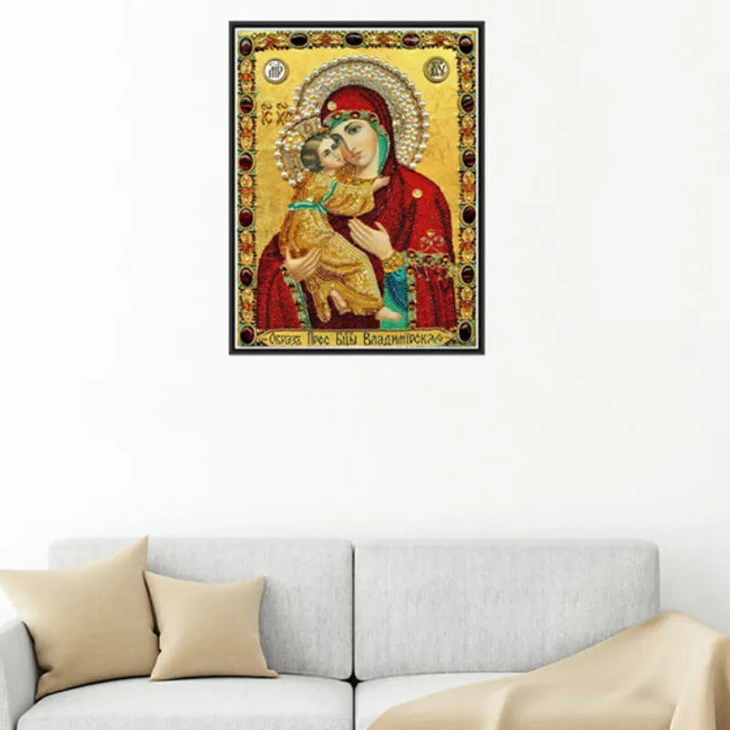 

5D DIY Diamond Painting Cross Stitch Diamond Embroidery Handicraft Virgin and Child Religion Picture Diamond Round Resin