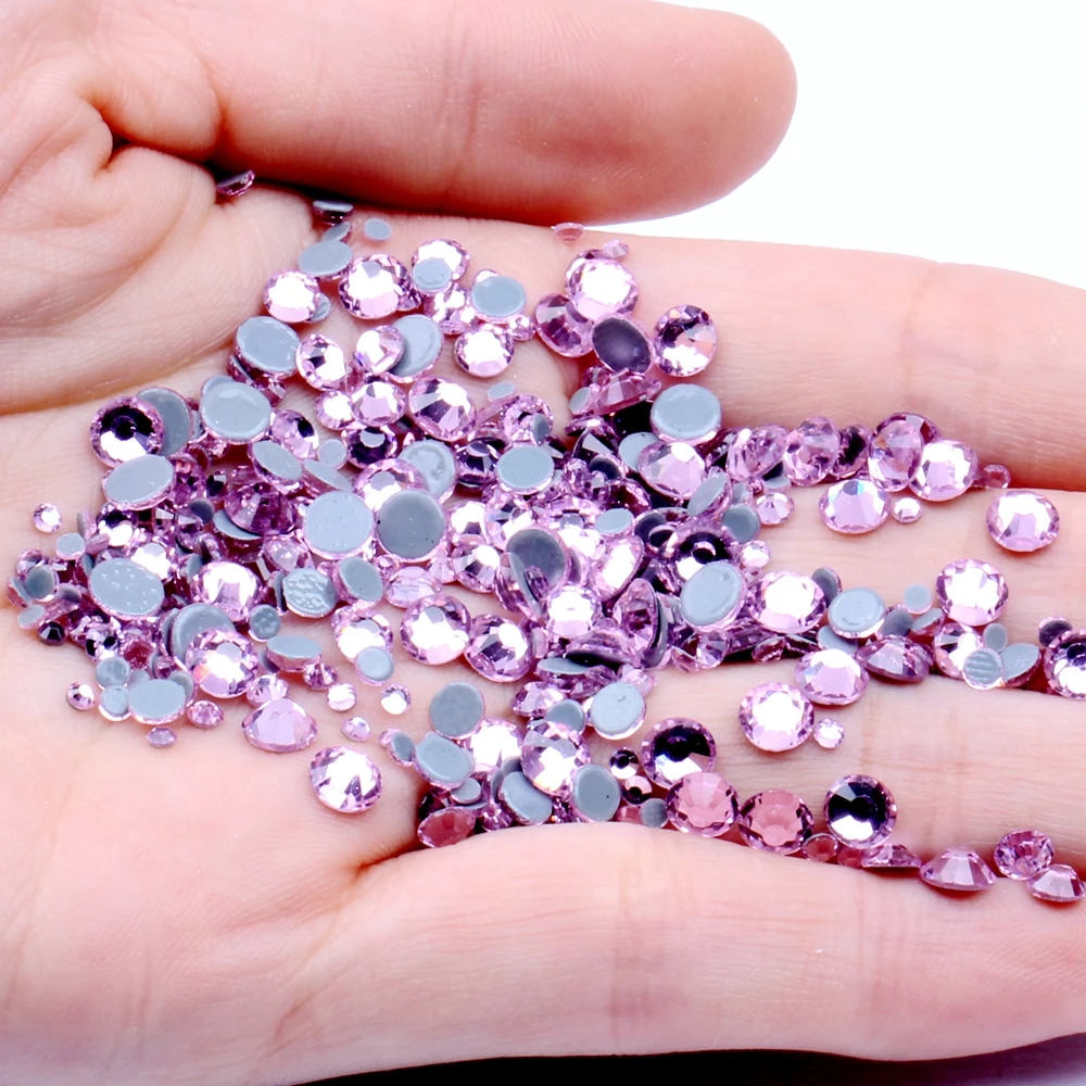 

Light Rose Crystal Hotfix Rhinestones For Nail ss6-ss30 And Mixed Glue Backing Iron On Strass Stone DIY Wedding Clothes Supplies