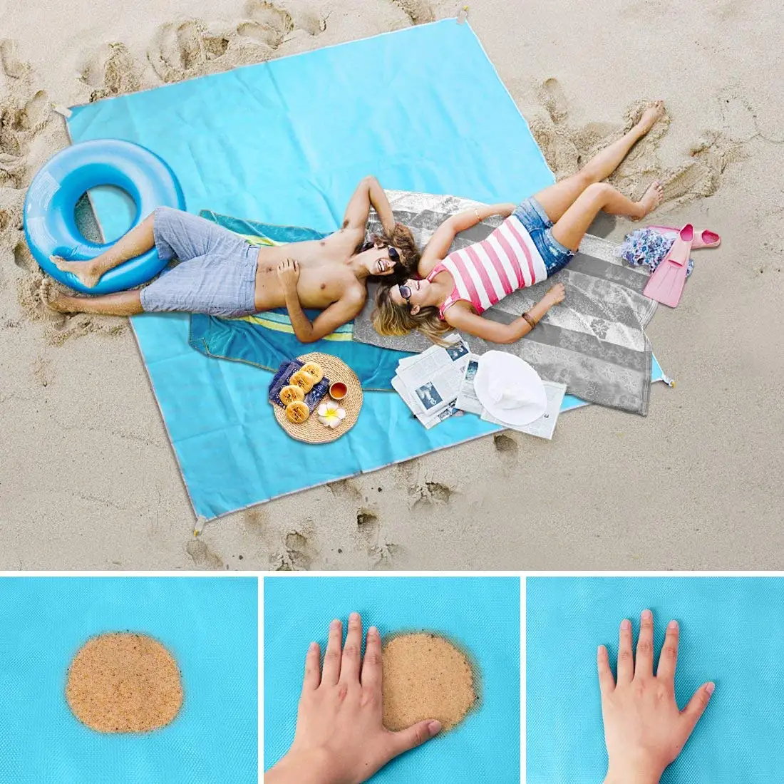 

Sand Free Beach Mat Portable Blue Beach Mat Anti-slip Sand Mats Rug Outdoor Camping Mat For Beach Support Drop Shipping
