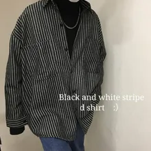 2018 New Style Men's Black And White Striped Printing Coats Long Sleeves Shirts Thickened Wool Loose Jacket Plus Size M-XL