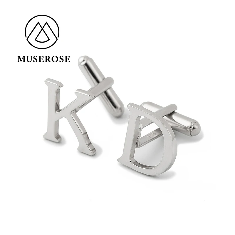 

Muse Rose 925 Sterling Silver Cufflinks Men Trendy Custom Made Name Initials Cufflink Shirt Buttons DIY Engagement Wedding Gift
