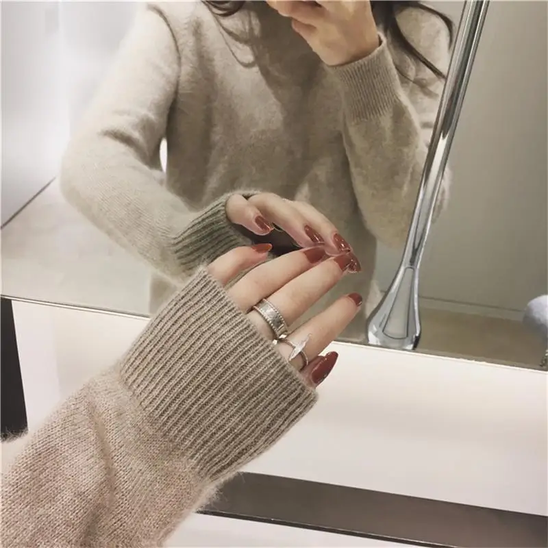 Gejas Ainyu 18autumn winter cashmere sweater female pullover high collar turtleneck sweater women solid color lady basic sweater Sweaters