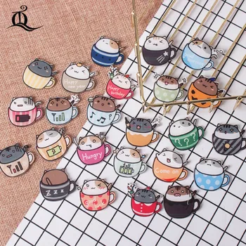 

1 PCs Hand Painted The cat cups Series Acrylic Badges Kawaii Badge Icons on The Backpack Badges for Clothes Pin Brooch Z67
