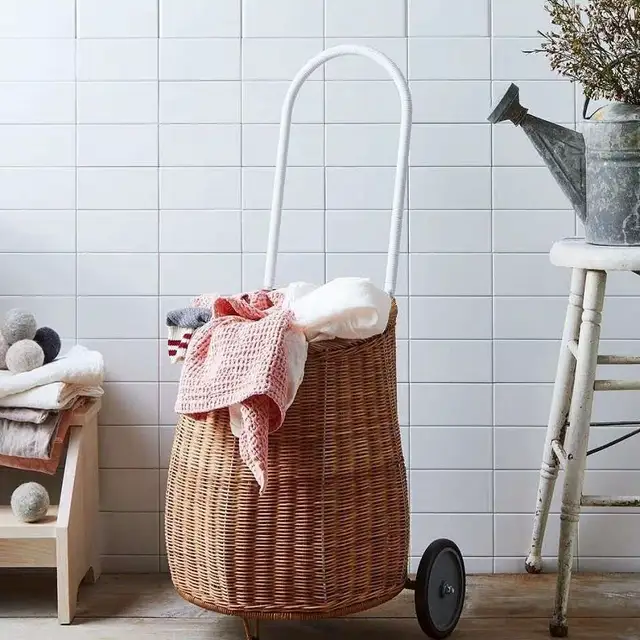 Children Handcart Rattan Storage Basket For Picnic Camping Children Handcart Rattan Storage Basket