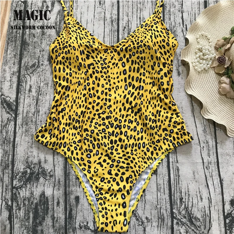 

Thong Yellow New Sexy One Piece Leopard Print Swimsuit Women Fused Swimwear Backless Bodysuit Brazilian May Bather Monokini