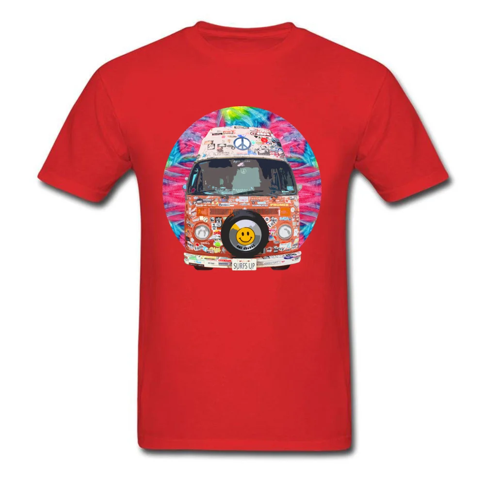Slim Fit Groovy Hippie Van Tees for Men Brand New Summer/Autumn O-Neck Pure Cotton Short Sleeve T Shirt Custom Tops Tees Groovy Hippie Van red