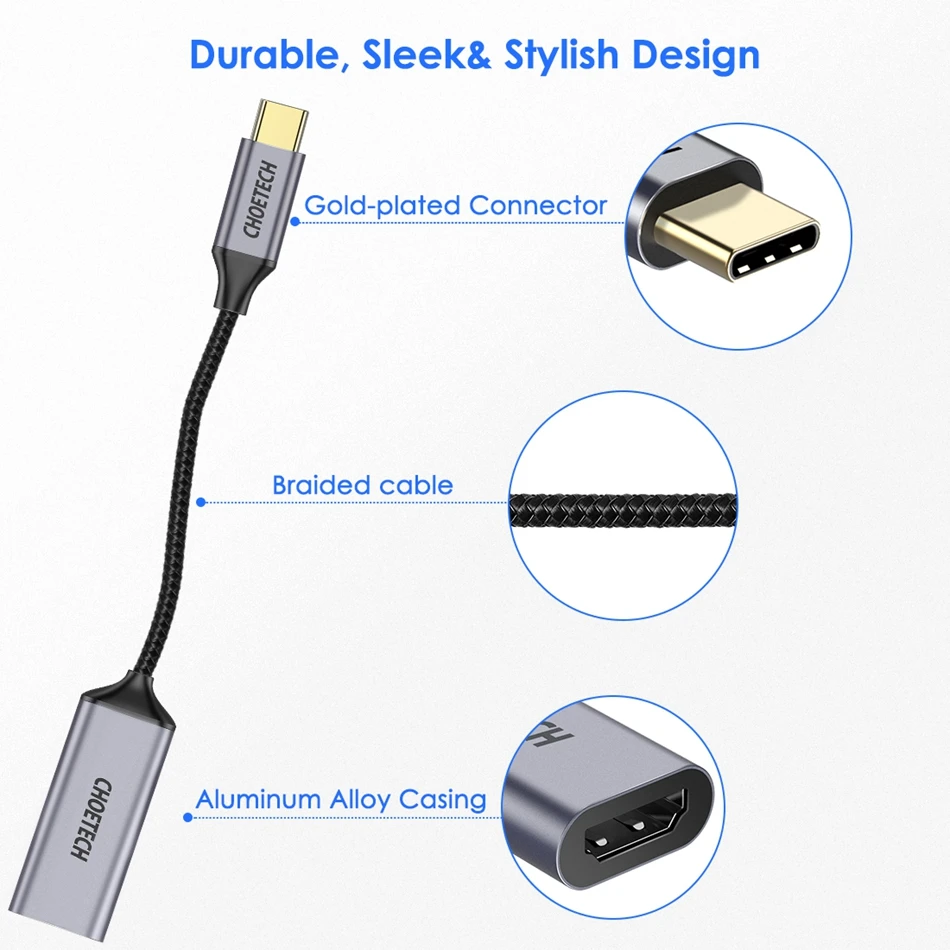 USB C к HDMI CHOETECH 4 k @ 60 Гц концентратор Type Кабель адаптер Thunderbolt 3 совместим с 1080p MacBook Pro