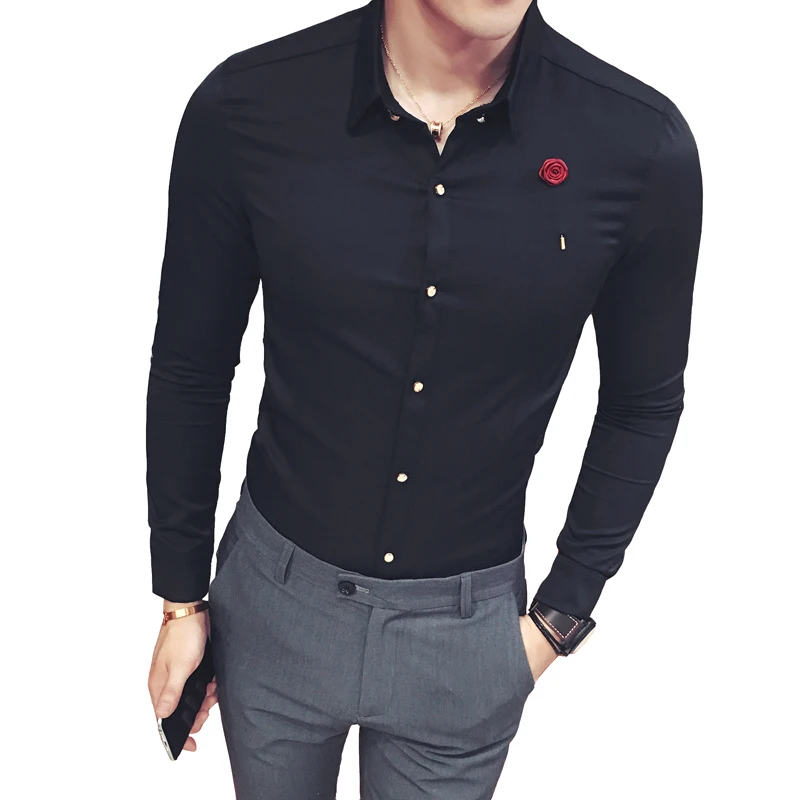Классические облегающие вечерние мужские рубашки, высокое качество, деловая модная трендовая Мужская Однотонная рубашка