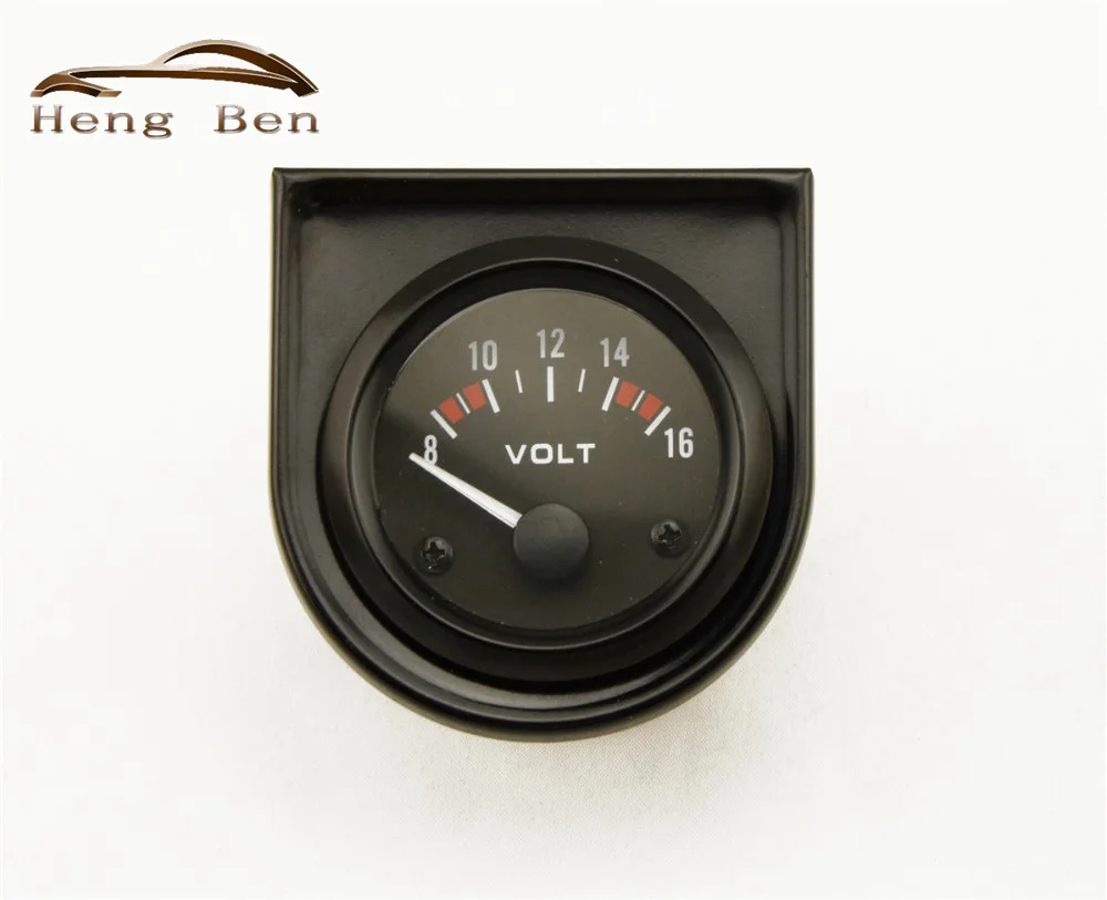 

HB 2" 52mm Universal Car Black Analog Pointer Voltage Volts Meter Gauge 8-16V White LED Light