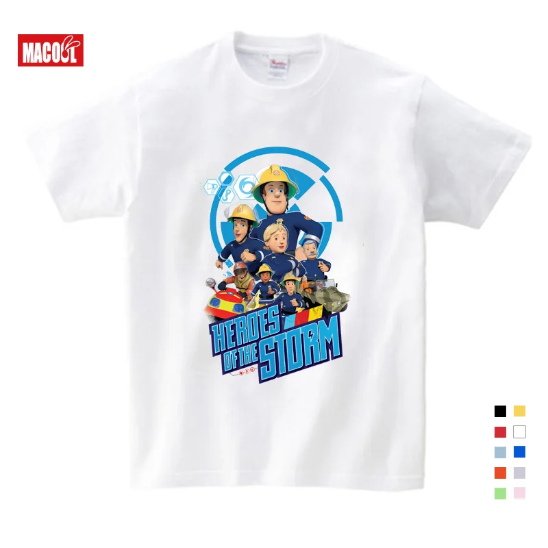 Children 3D Cartoon Fireman Sam Print Cotton T-shirts For Boy Shirt Girl Short Sleeve Tee Tops Clothes Kids Clothing 3T-9T