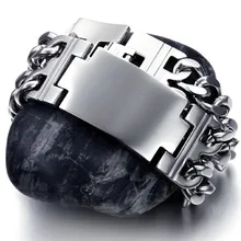 С ремешком из нержавеющей стали, цвет-серебро с 2-рядной звено цепи кубинский гладкой ID браслет 22 мм 9 дюймов для мужчин