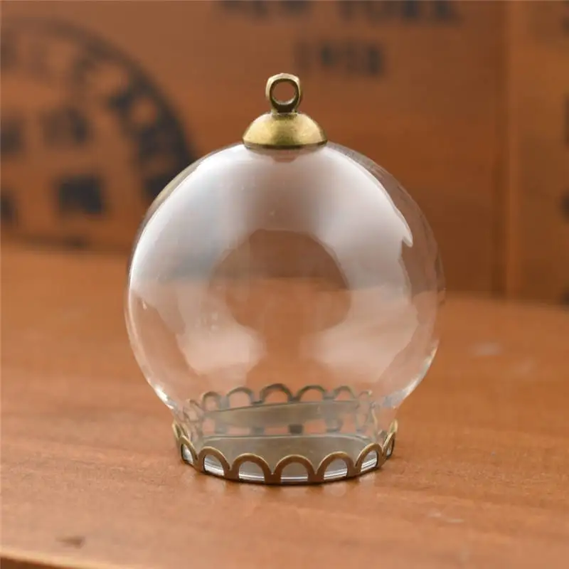 10set 30*20mm hollow glass globe with setting base beads cap set orb glass vials pendant glass bottle jewelry pendant - Окраска металла: bronze lace