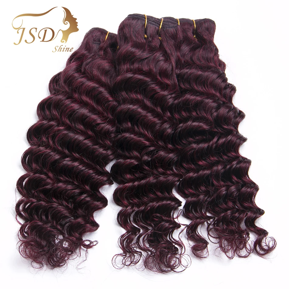 

JSDshine Burgundy Hair Extensions Deep Wave 1 PC 99J Brazilian Human Hair Bundle 8"-26" Non Remy Red Hair Free Shipping