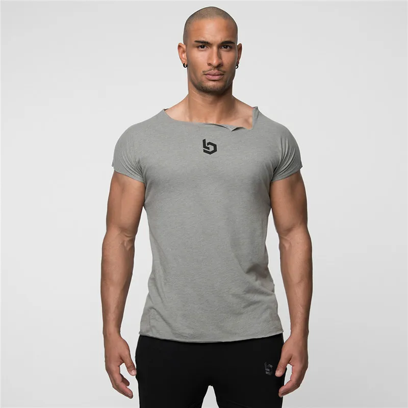 Мужская хлопковая футболка с коротким рукавом для фитнеса, тонкая Лоскутная футболка, мужские спортивные футболки, топы, летняя модная повседневная одежда, уличная одежда