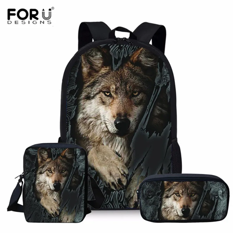 

FORUDESIGNS 3Pcs/Set School Backpack Wild Wolf 3D Printing Boys and Girls Children Orthopedics Rucksack Bookbag Mochila Escolar