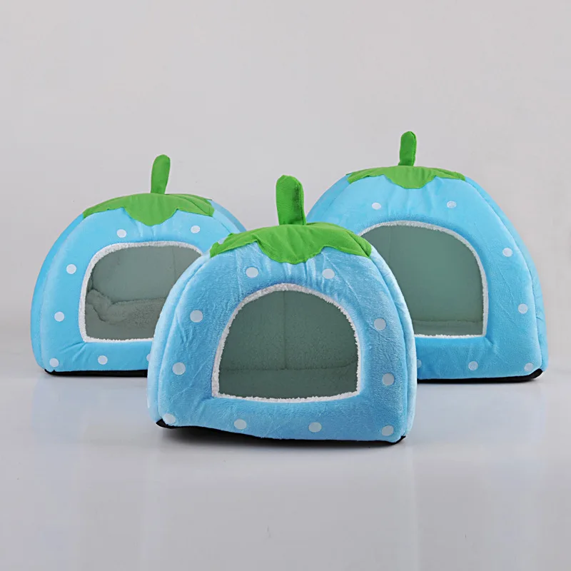 Soft Cat House pet bed For Foldable Leopard Strawberry Shape Lovely Dog Bed Warm Puppy Kitten Bed Tent Cute Pet Cat Dog Cave Nest