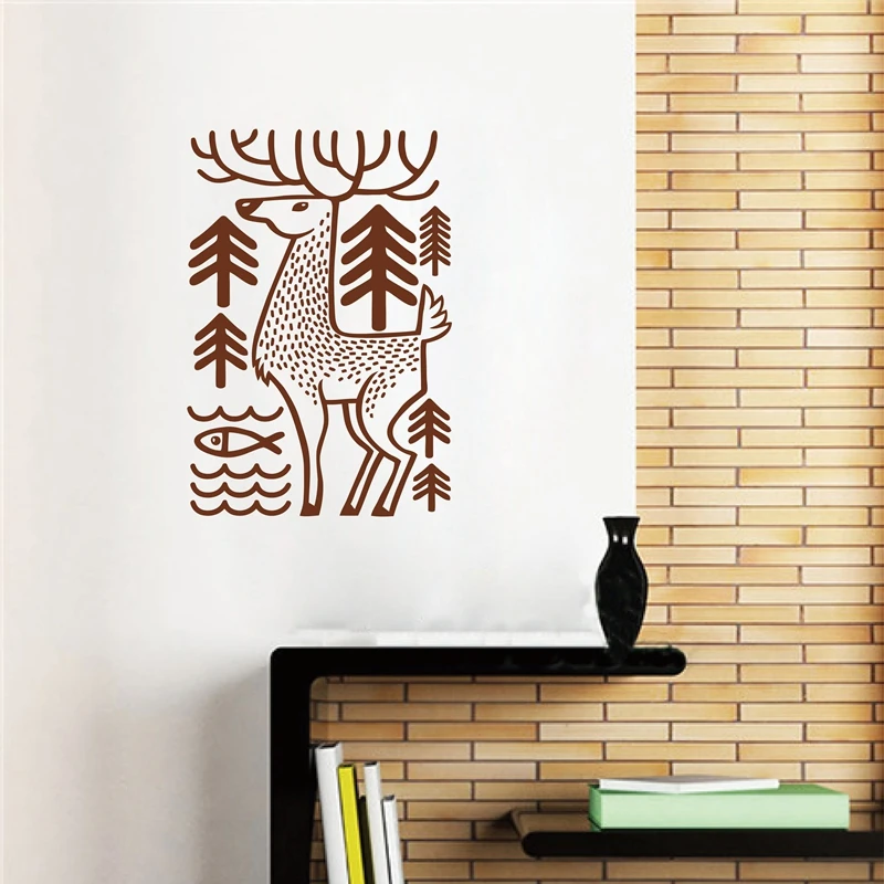 Forest Animal Deer Wall Sticker , Deer In The Woods Wild Animal Vinyl Wall Decal Sticker Nature