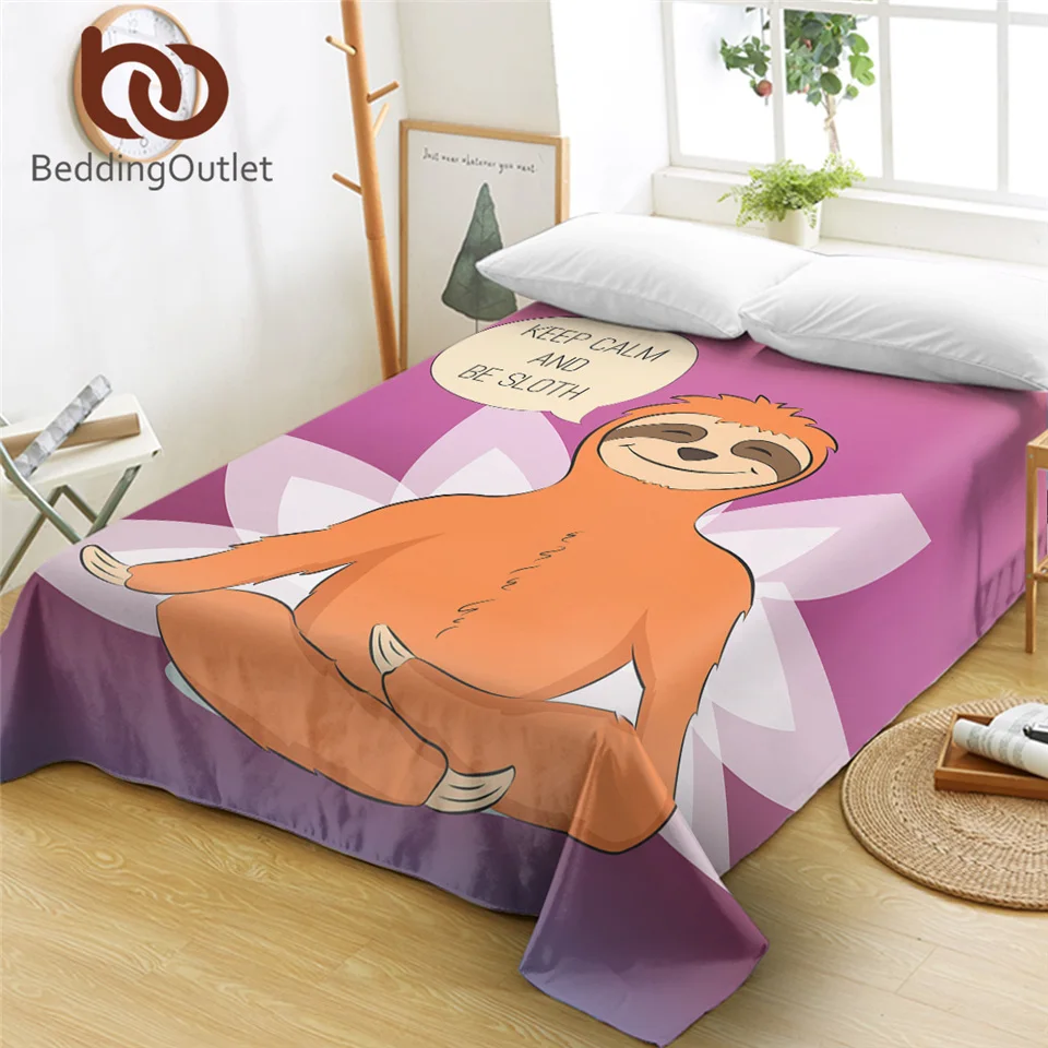 

BeddingOutlet Folivora Bed Sheet Cartoon Microfiber Flat Sheet Sloth Animal Bedspreads Lotus Meditation sabanas Dropshipping