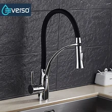 EVERSO Pull Out Kitchen Faucet Black Chrome Finish Dual Sprayer Nozzle Water Mixer Bathroom Faucet Torneira Cozinha