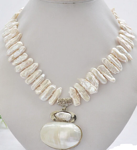 

FREE SHIPPING>>>@@ S ***Hot sale >>17" 25mm white biwa dens freshwater pearl necklace mabe pendant