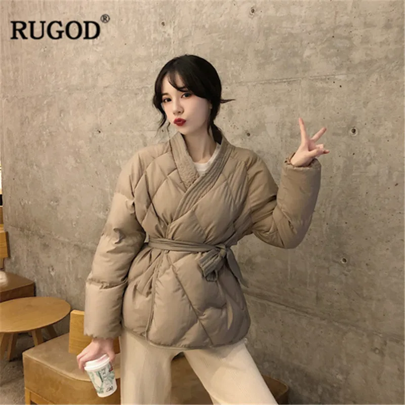 

RUGOD Vintage Solid Women Jacket Coat Cotton Women Coat with Belt Thick Warm Winter Clothes abrigos mujer invierno 2019