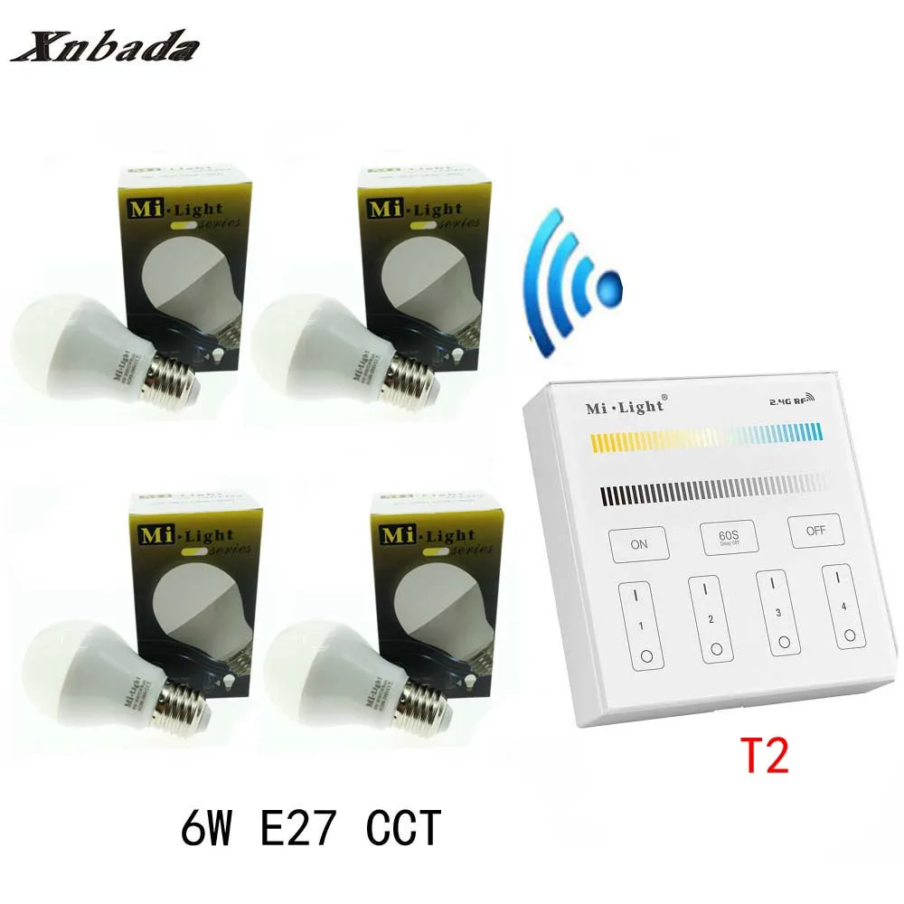 

MiLight Led Lamp 6W E27 CCT(CW/WW) Led bulb+T2(110V/220V) Panel Remote Led Spotlight light Led light AC85-265V Free shipping