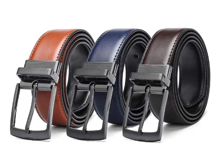 Men's Genuine Leather Belt Reversible For Jeans Male Rotated Buckle Dress Belts Designer Cowskin Leather Belts For Men Black real leather belt