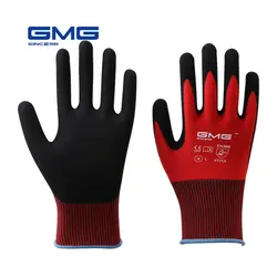 3 пары строительные перчатки GMG красный полиэфирный Корпус Черный нитрил Sandy покрытие рабочие защитные перчатки мужские рабочие перчатки
