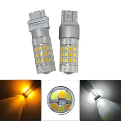 30 шт. T25 3157 7443 42SMD P27 белый янтарь Авто светодио дный DRL свет двойной Цвет светодио дный указатель поворота горки 2835 5 Вт DC12V светодио дный s