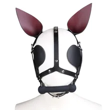 Genuine Leather Hood Mask Headgear Dog Bondage Slave Silicone Mouth Plug In Adult Games For Couples Sex Toys For Women Men Gay