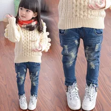 Модные детские брюки стрейч для маленьких девочек хип-хоп джинсовые облегающие повседневные джинсы 2-7T